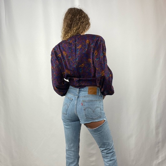 Vintage Christian Dior 80's Pattern Button Up in Purple Multi Size 8 - Picture 7 of 9